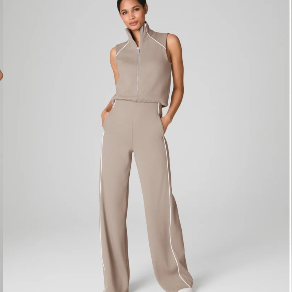 SPANX Tan High Collar Jumpsuit with Wide-Leg Pants